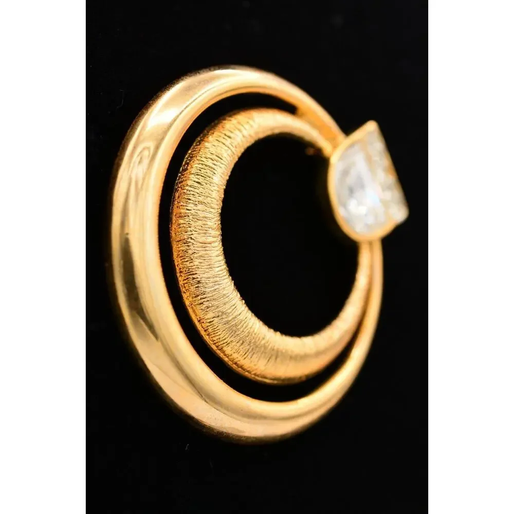 Craft Vintage Pin Brooch Rhinestone Crystal Gold Chunky Signed 1980s BinAT